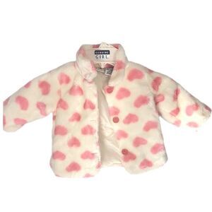 Cradle Togs | Girls Pink Hearts Plush Soft White Coat Jacket Size 18M